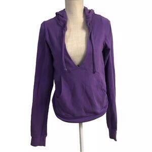 Purple Hoodie Hooded Sweatshirt Size MEDIUM V Neck Kangaroo Pocket